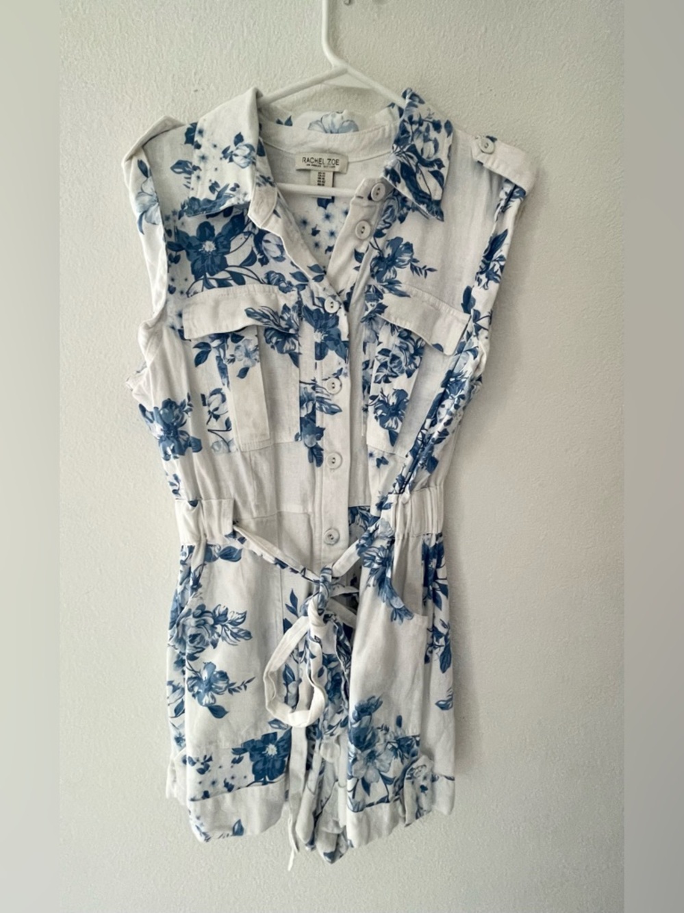 Rachel Zoe White Romper with Blue Floral Print